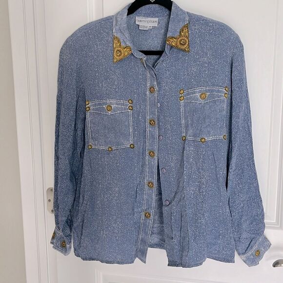 Bloomingdale’s Vintage 100% Silk Lions Head Print Button Down Blouse RARE - Picture 1 of 8